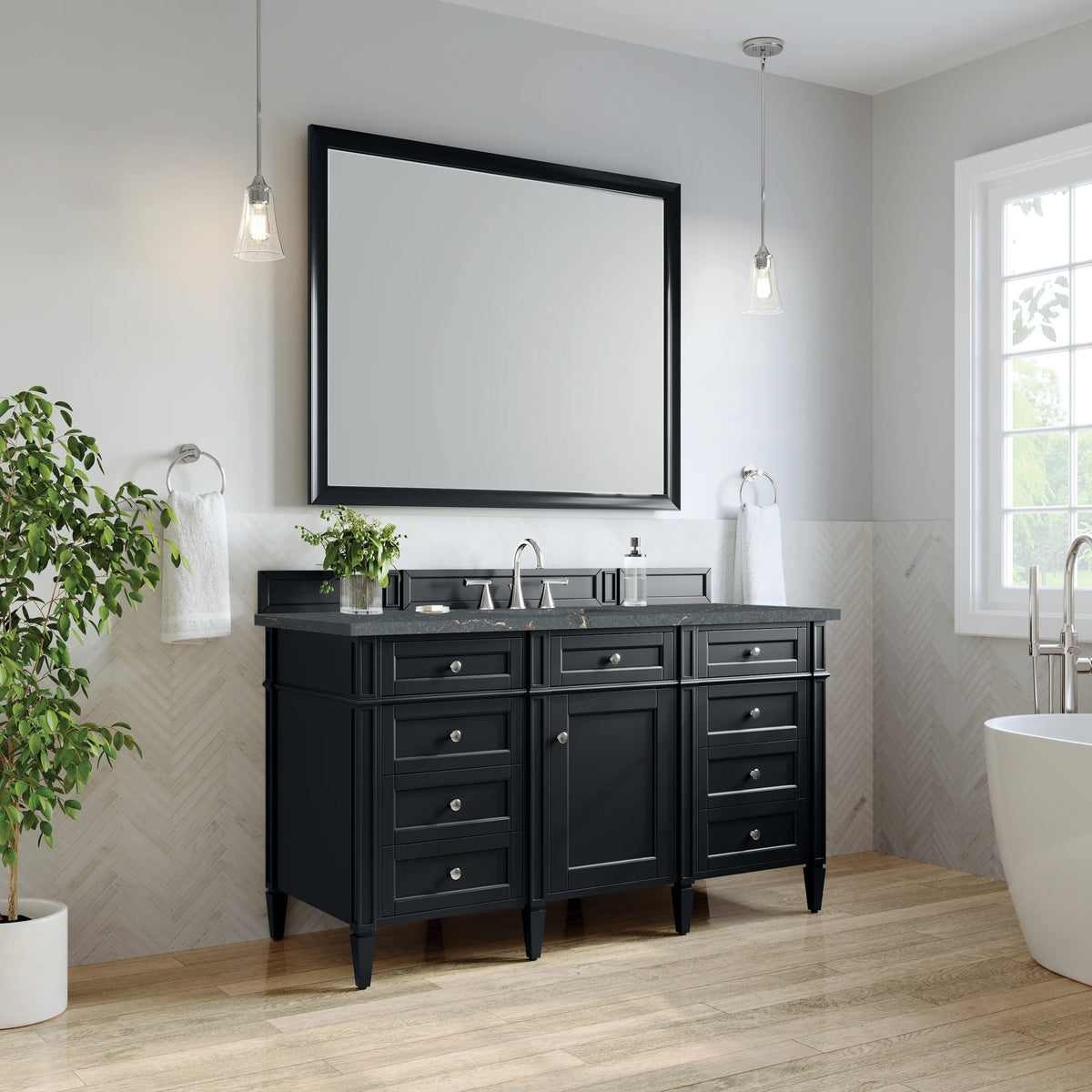 Brittany 60" Single Vanity, Black Onyx w/ 3 CM Parisien Bleu Silestone Top w/FreePower Wireless Charger, view 7