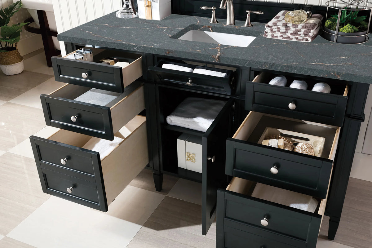 Brittany 60" Single Vanity, Black Onyx w/ 3 CM Parisien Bleu Silestone Top w/FreePower Wireless Charger, view 8