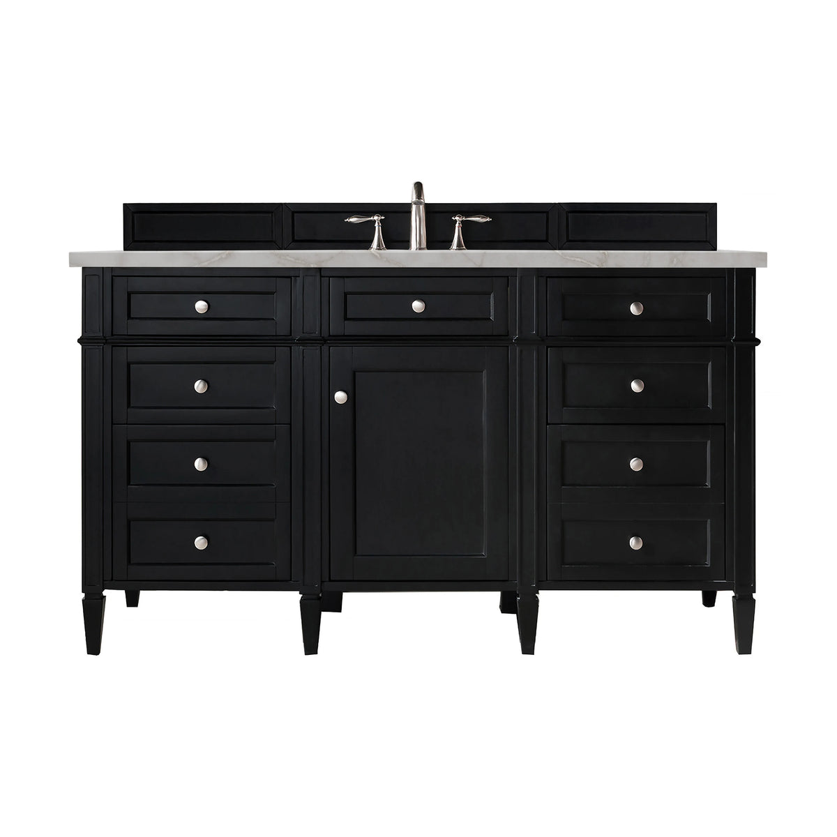 Brittany 60" Single Vanity, Black Onyx w/ 3 CM Victorian Silver Silestone Top w/FreePower Wireless Charger