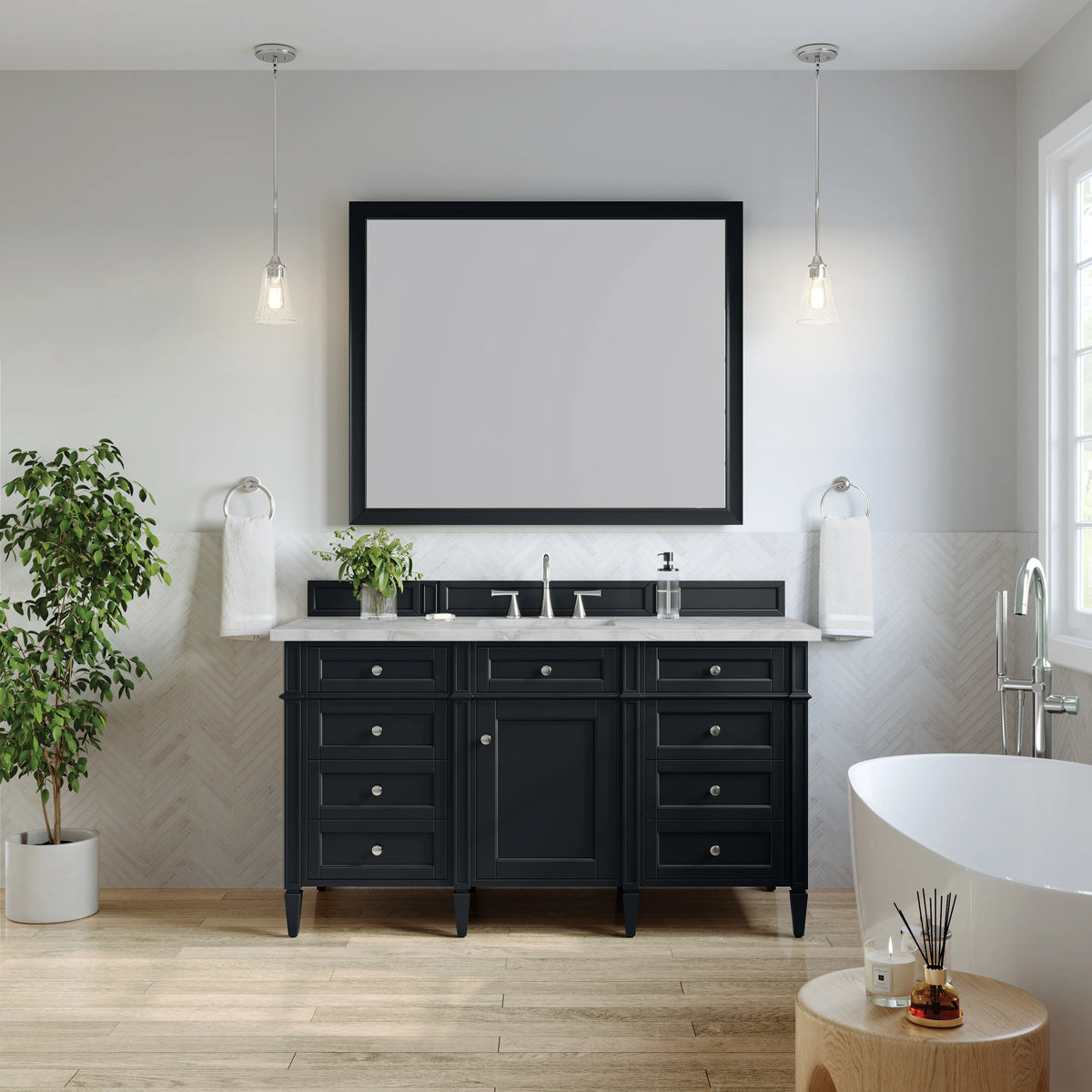 Brittany 60" Single Vanity, Black Onyx w/ 3 CM Victorian Silver Silestone Top w/FreePower Wireless Charger, view 6