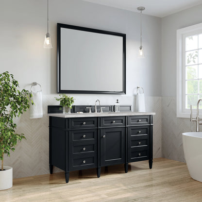 Brittany 60" Single Vanity, Black Onyx w/ 3 CM Victorian Silver Silestone Top w/FreePower Wireless Charger, view 7