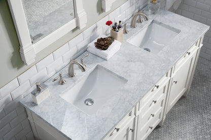 Brittany 60" Double Vanity, Bright White Vanity w/ 3 CM Carrara Marble Top, view 6