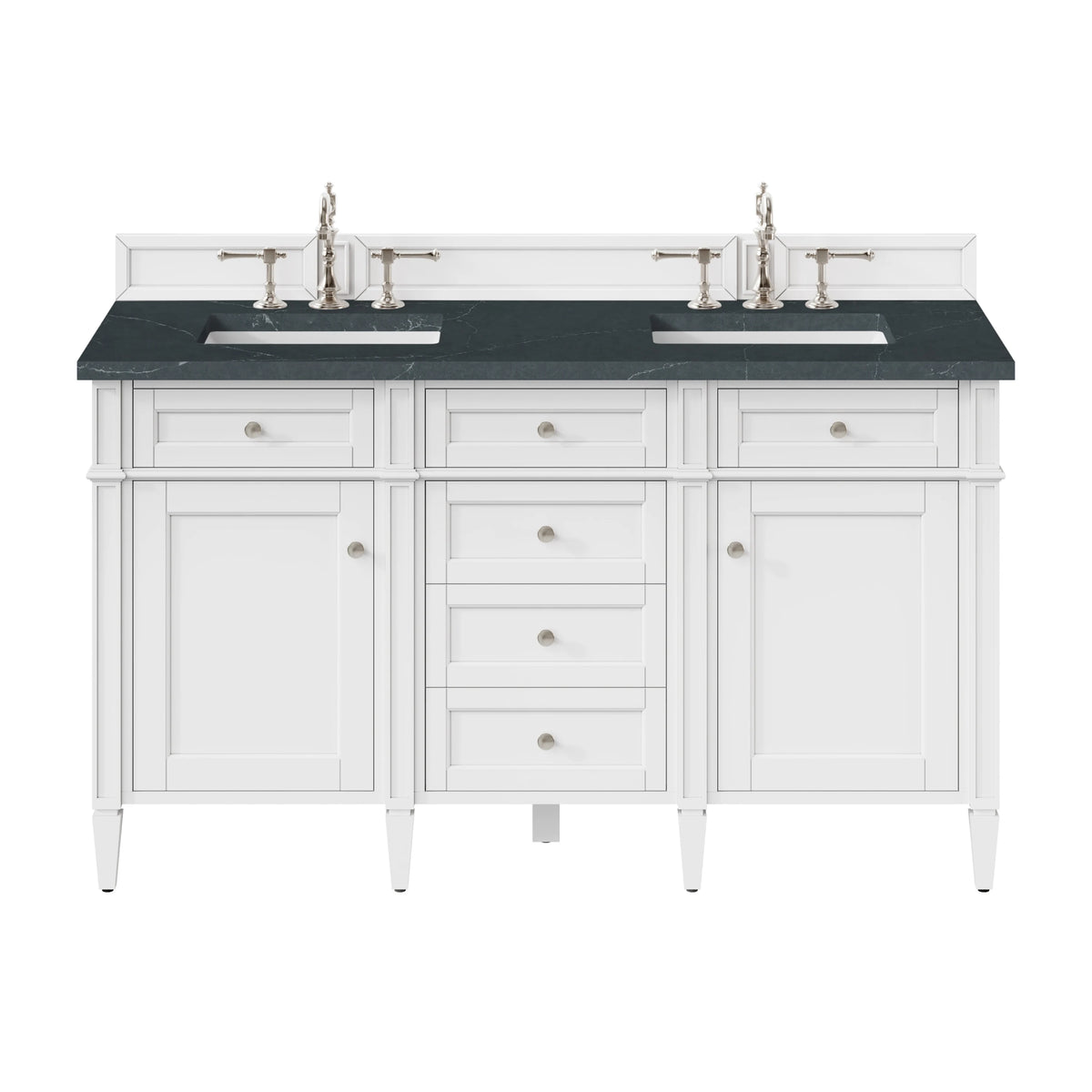 Brittany 60" Double Vanity, Bright White Vanity w/ 3 CM Charcoal Soapstone Silestone Top