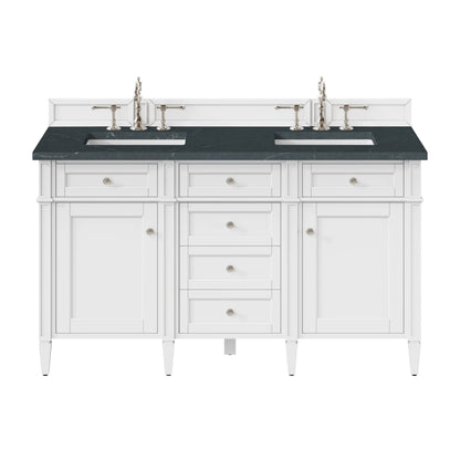Brittany 60" Double Vanity, Bright White Vanity w/ 3 CM Charcoal Soapstone Silestone Top