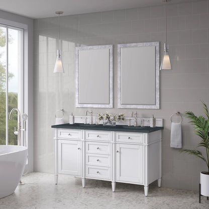 Brittany 60" Double Vanity, Bright White Vanity w/ 3 CM Charcoal Soapstone Silestone Top, view 4