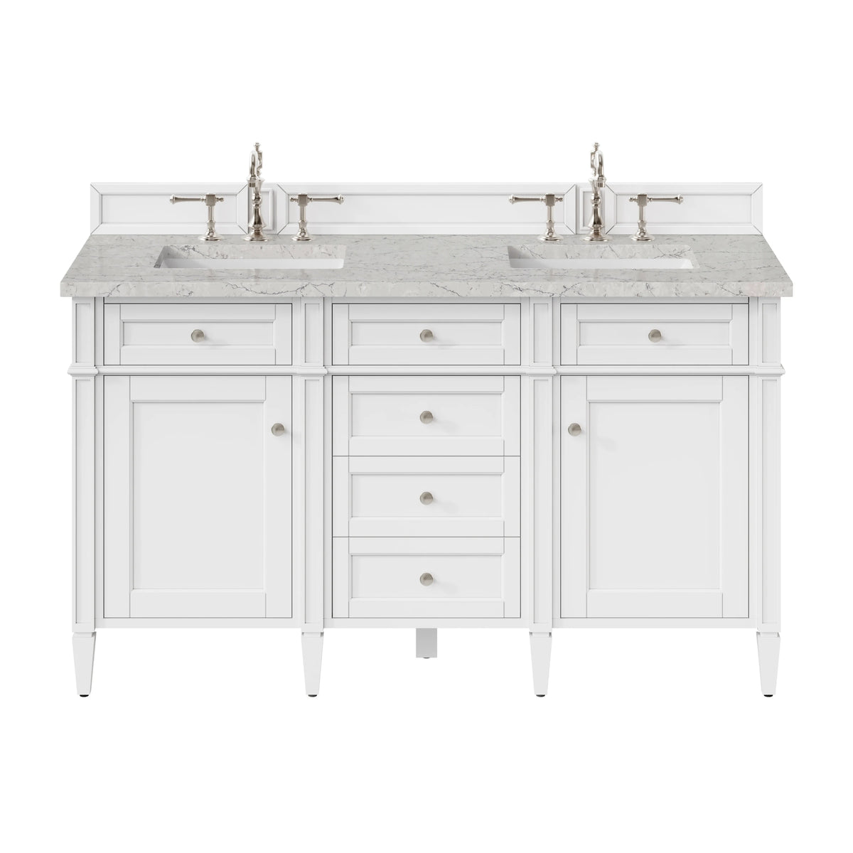 Brittany 60" Double Vanity, Bright White Vanity w/ 3 CM Eternal Jasmine Pearl Silestone Top
