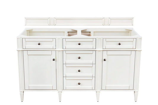 Brittany 60" Double Vanity, Bright White Vanity w/ 3 CM Eternal Jasmine Pearl Silestone Top, view 2