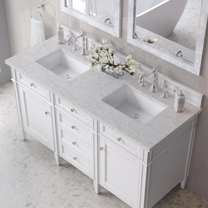 Brittany 60" Double Vanity, Bright White Vanity w/ 3 CM Eternal Jasmine Pearl Silestone Top, view 7