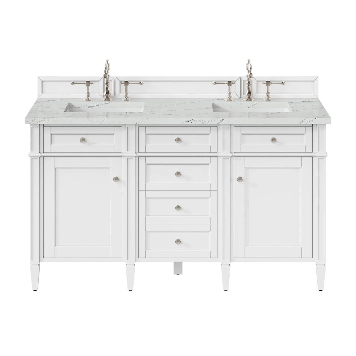 Brittany 60" Double Vanity, Bright White Vanity w/ 3 CM Ethereal Noctis Silestone Top