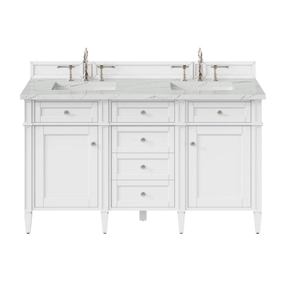 Brittany 60" Double Vanity, Bright White Vanity w/ 3 CM Ethereal Noctis Silestone Top