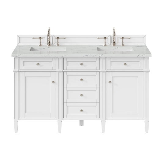 Brittany 60" Double Vanity, Bright White Vanity w/ 3 CM Ethereal Noctis Silestone Top