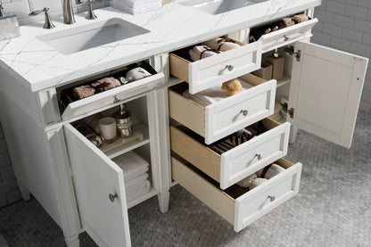 Brittany 60" Double Vanity, Bright White Vanity w/ 3 CM Ethereal Noctis Silestone Top, view 5