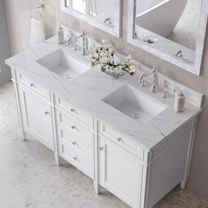 Brittany 60" Double Vanity, Bright White Vanity w/ 3 CM Ethereal Noctis Silestone Top, view 7