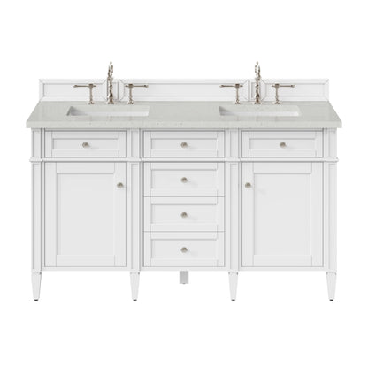 Brittany 60" Double Vanity, Bright White Vanity w/ 3 CM Lime Delight Silestone Top