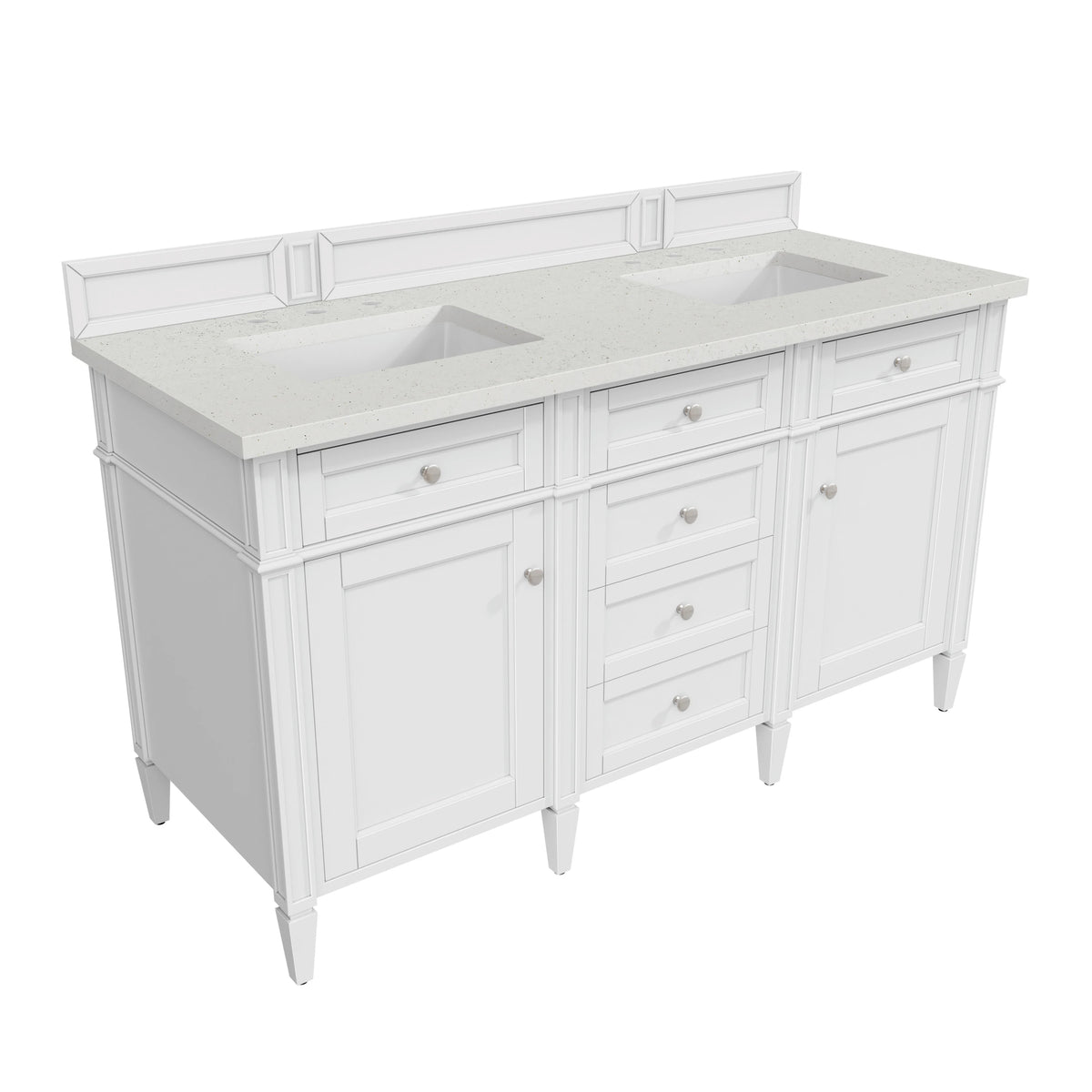 Brittany 60" Double Vanity, Bright White Vanity w/ 3 CM Lime Delight Silestone Top, view 8