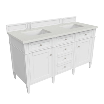 Brittany 60" Double Vanity, Bright White Vanity w/ 3 CM Lime Delight Silestone Top, view 8