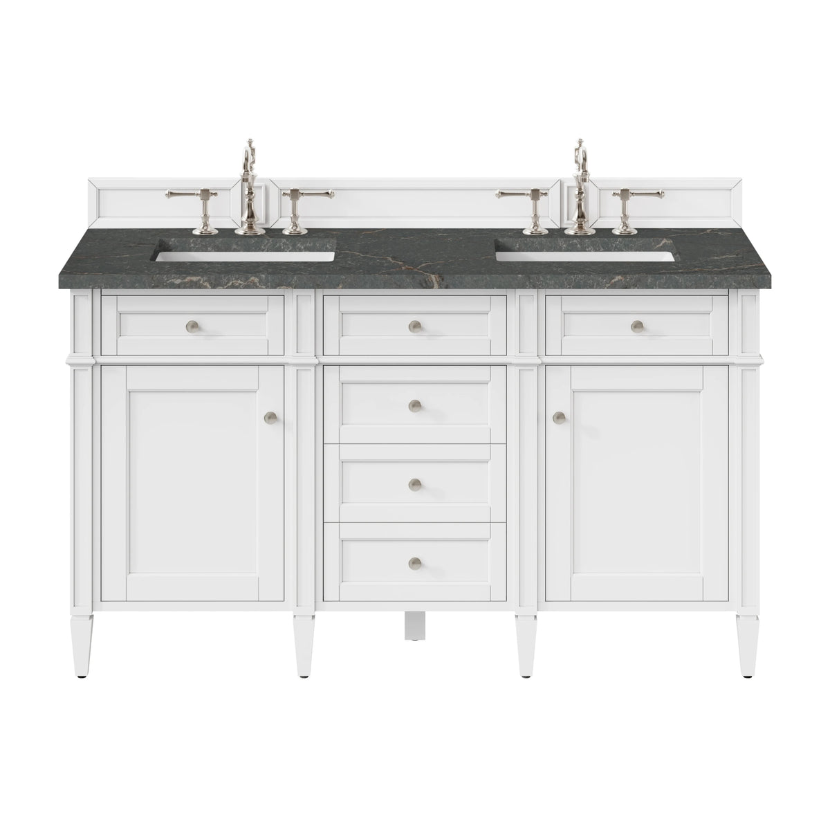 Brittany 60" Double Vanity, Bright White Vanity w/ 3 CM Parisien Bleu Silestone Top