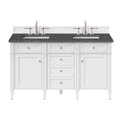 Brittany 60" Double Vanity, Bright White Vanity w/ 3 CM Parisien Bleu Silestone Top