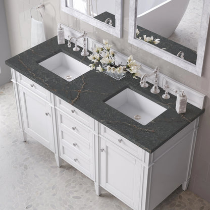 Brittany 60" Double Vanity, Bright White Vanity w/ 3 CM Parisien Bleu Silestone Top, view 7