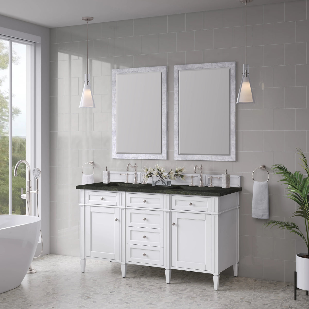 Brittany 60" Double Vanity in Bright White, w/ 3 CM Phantome Eclos Top, view 4