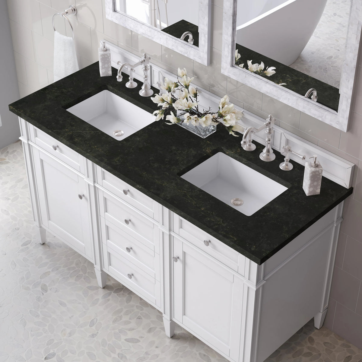 Brittany 60" Double Vanity in Bright White, w/ 3 CM Phantome Eclos Top, view 6