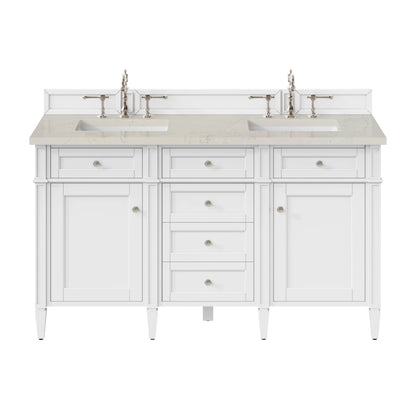 Brittany 60" Double Vanity in Bright White, w/ 3 CM Siberian Silestone Top