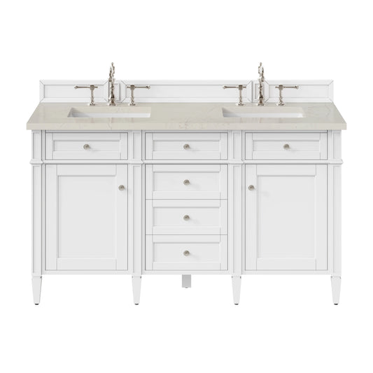 Brittany 60" Double Vanity in Bright White, w/ 3 CM Siberian Silestone Top