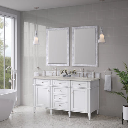 Brittany 60" Double Vanity in Bright White, w/ 3 CM Siberian Silestone Top, view 4