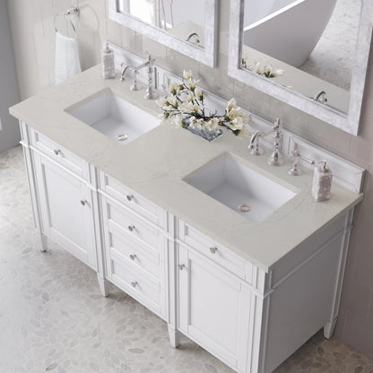 Brittany 60" Double Vanity in Bright White, w/ 3 CM Siberian Silestone Top, view 6