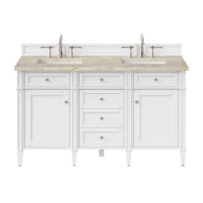 Brittany 60" Double Vanity in Bright White, w/ 3 CM Tajnar Eclos Top