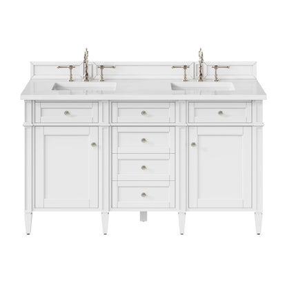 Brittany 60" Double Vanity, Bright White Vanity w/ 3 CM White Zeus Silestone Top