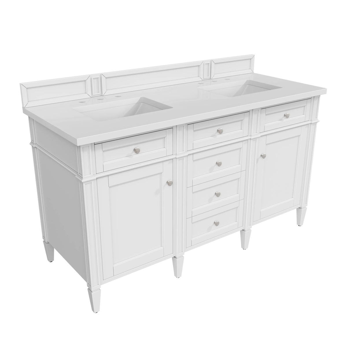 Brittany 60" Double Vanity, Bright White Vanity w/ 3 CM White Zeus Silestone Top, view 7