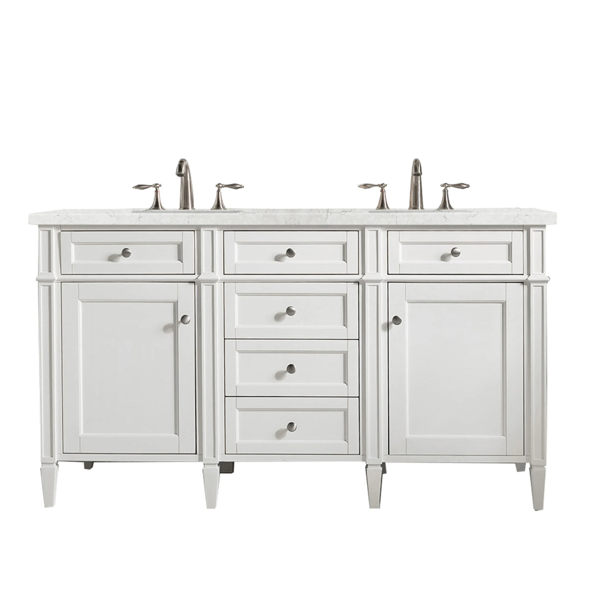 Brittany 60" Double Vanity, Bright White Vanity w/ 3 CM Eternal Jasmine Pearl Silestone Top w/FreePower Wireless Charger