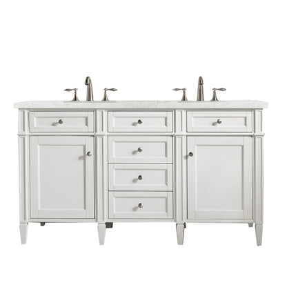 Brittany 60" Double Vanity, Bright White Vanity w/ 3 CM Eternal Jasmine Pearl Silestone Top w/FreePower Wireless Charger