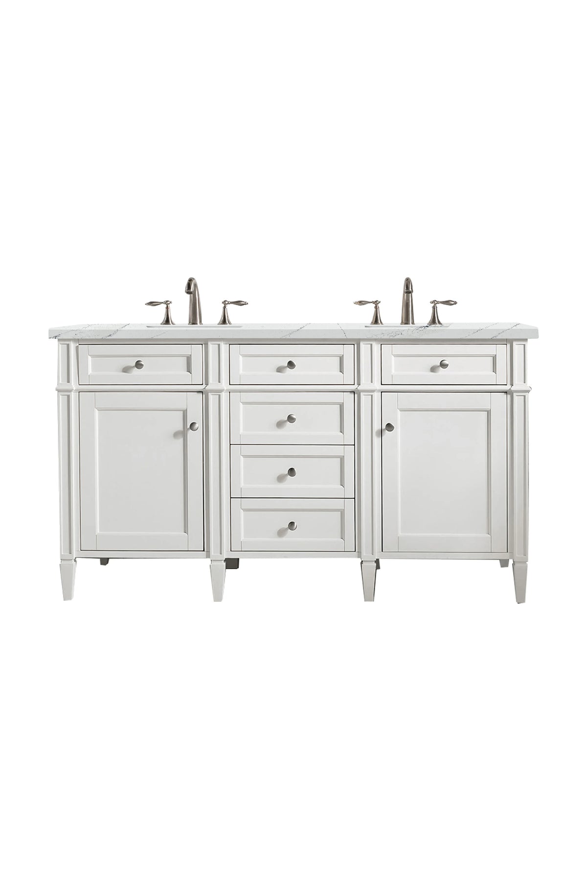 Brittany 60" Double Vanity, Bright White Vanity w/ 3 CM Ethereal Noctis Silestone Top w/FreePower Wireless Charger