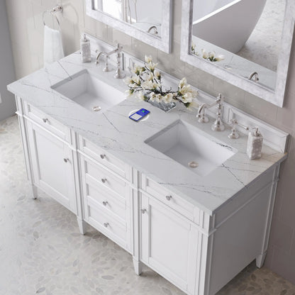 Brittany 60" Double Vanity, Bright White Vanity w/ 3 CM Ethereal Noctis Silestone Top w/FreePower Wireless Cha, view 10