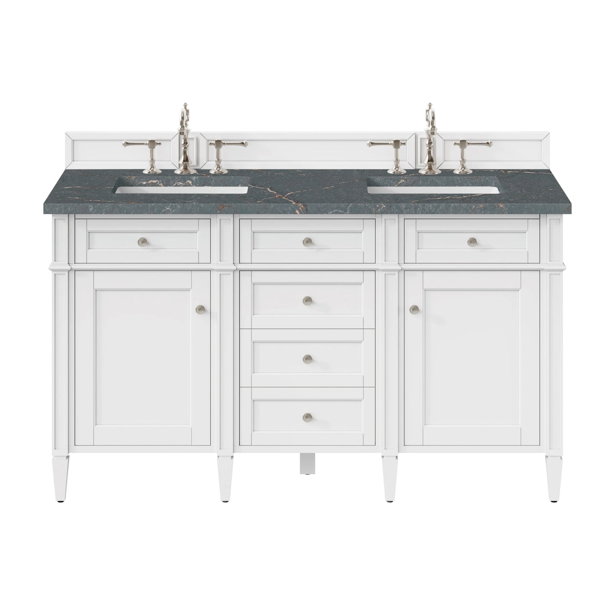Brittany 60" Double Vanity, Bright White Vanity w/ 3 CM Parisien Bleu Silestone Top w/FreePower Wireless Charger