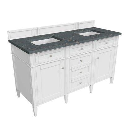 Brittany 60" Double Vanity, Bright White Vanity w/ 3 CM Parisien Bleu Silestone Top w/FreePower Wireless Charg, view 11