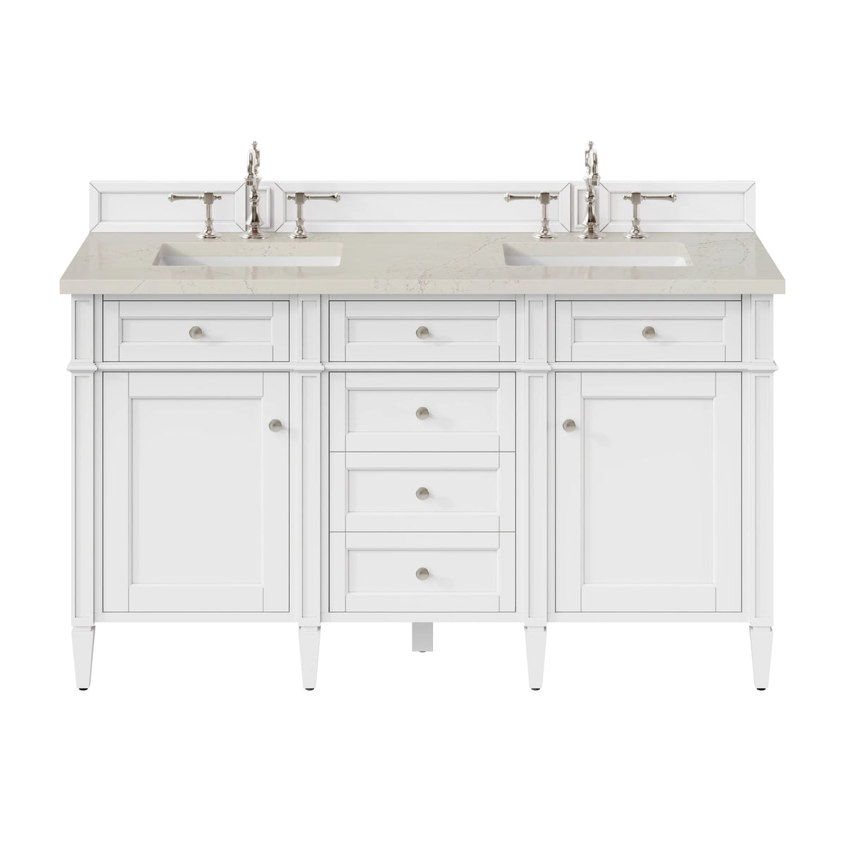 Brittany 60" Double Vanity in Bright White, w/ 3 CM Siberian Silestone Top w/FreePower Wireless Charger