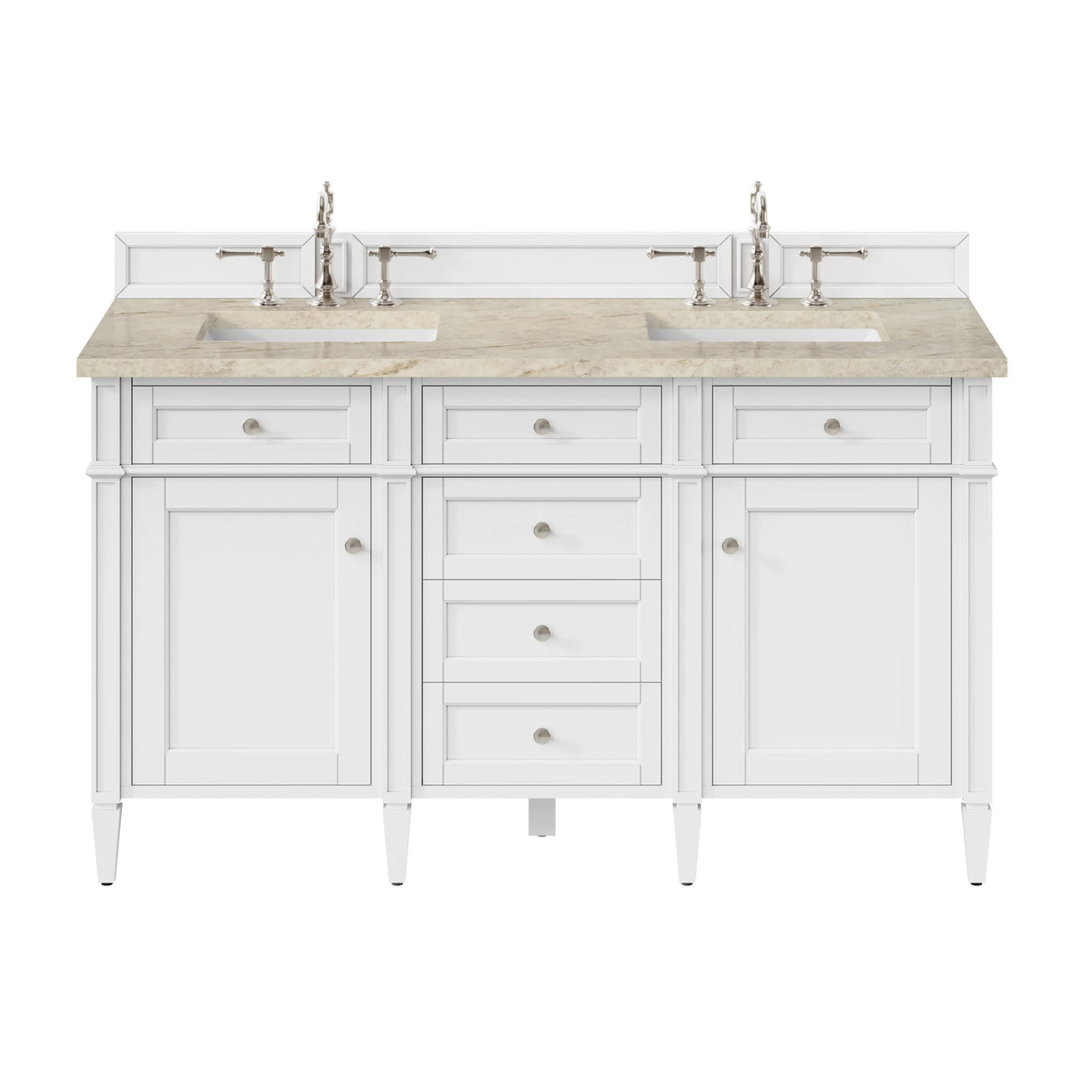 Brittany 60" Double Vanity in Bright White, w/ 3 CM Tajnar Eclos Top w/FreePower Wireless Charger