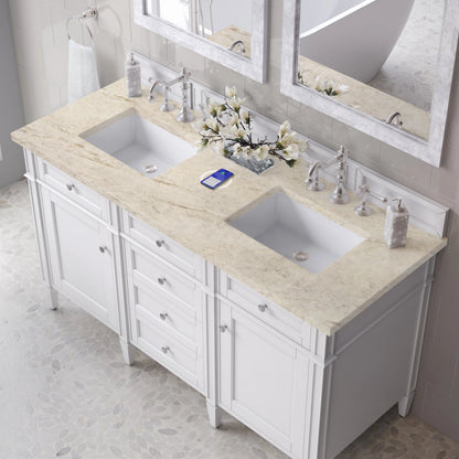Brittany 60" Double Vanity in Bright White, w/ 3 CM Tajnar Eclos Top w/FreePower Wireless Charger, view 8