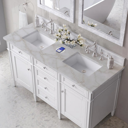 Brittany 60" Double Vanity, Bright White Vanity w/ 3 CM Victorian Silver Silestone Top w/FreePower Wireless Ch, view 10