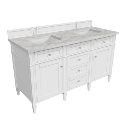 Brittany 60" Double Vanity, Bright White Vanity w/ 3 CM Victorian Silver Silestone Top w/FreePower Wireless Ch, view 11