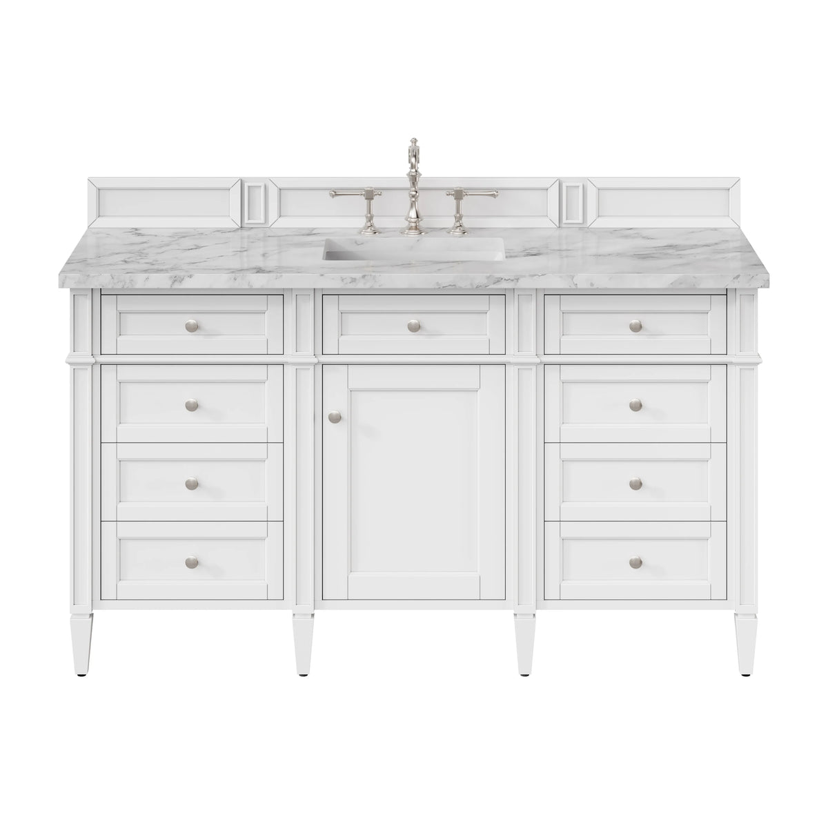 Brittany 60" Single Vanity, Bright White w/ 3 CM Carrara Marble Top