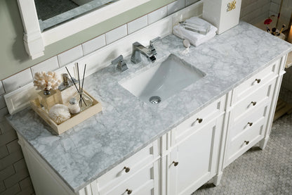 Brittany 60" Single Vanity, Bright White w/ 3 CM Carrara Marble Top, view 6