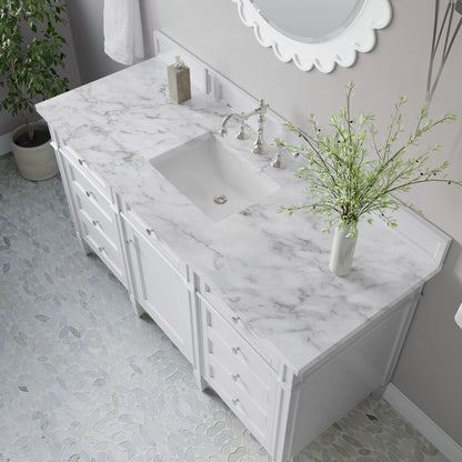 Brittany 60" Single Vanity, Bright White w/ 3 CM Carrara Marble Top, view 8