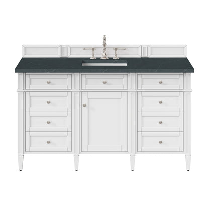 Brittany 60" Single Vanity, Bright White w/ 3 CM Charcoal Soapstone Silestone Top