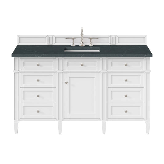 Brittany 60" Single Vanity, Bright White w/ 3 CM Charcoal Soapstone Silestone Top
