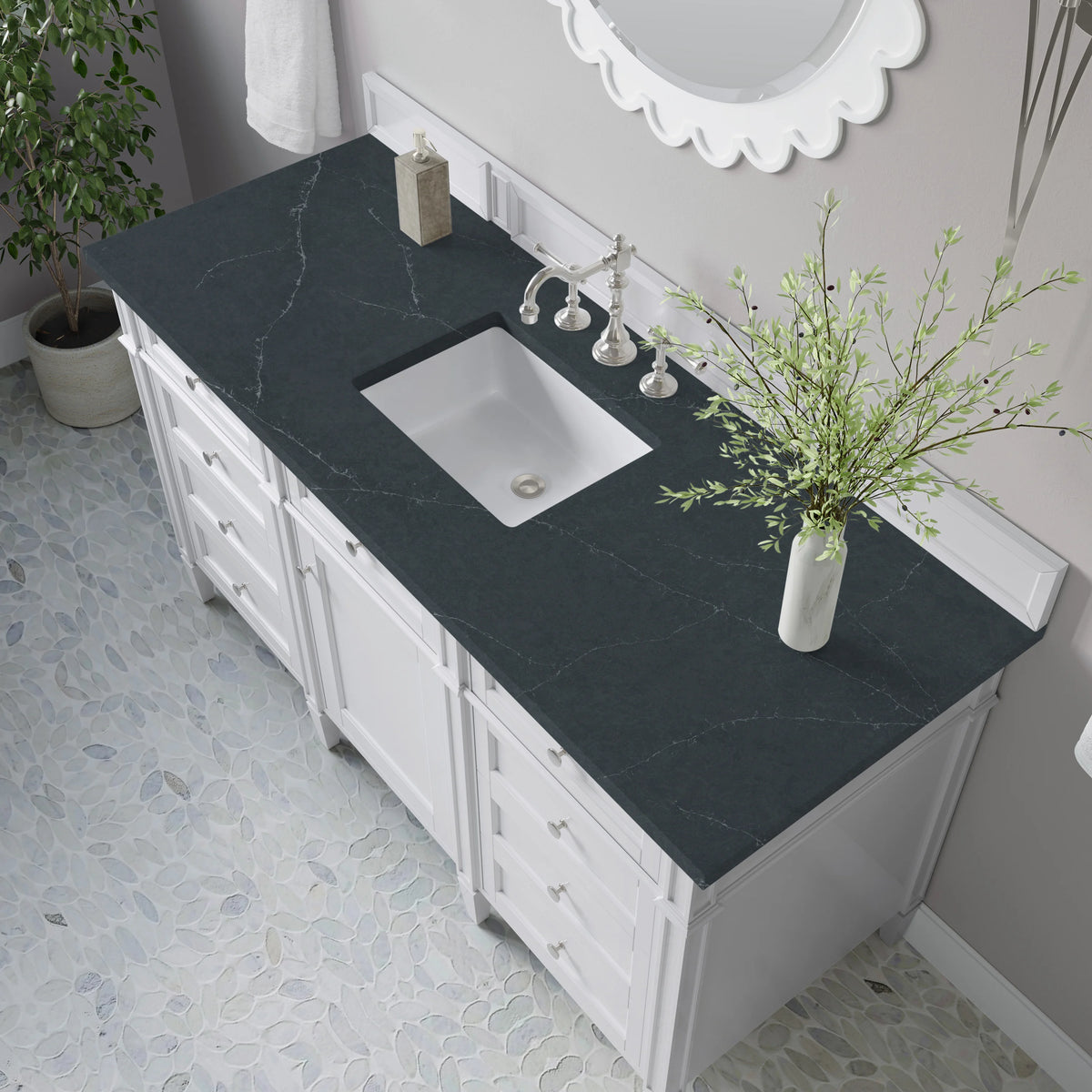 Brittany 60" Single Vanity, Bright White w/ 3 CM Charcoal Soapstone Silestone Top, view 7