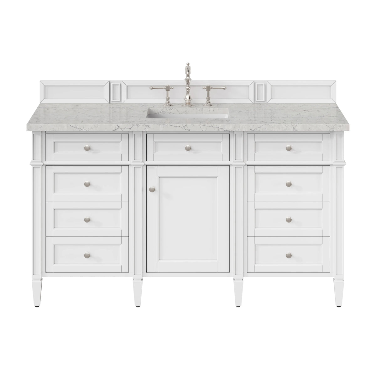 Brittany 60" Single Vanity, Bright White w/ 3 CM Eternal Jasmine Pearl Silestone Top